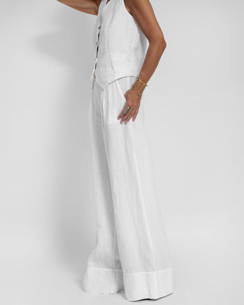 Linen 2-Piece Set with Wide-Leg Trousers and Waistcoat – Alma