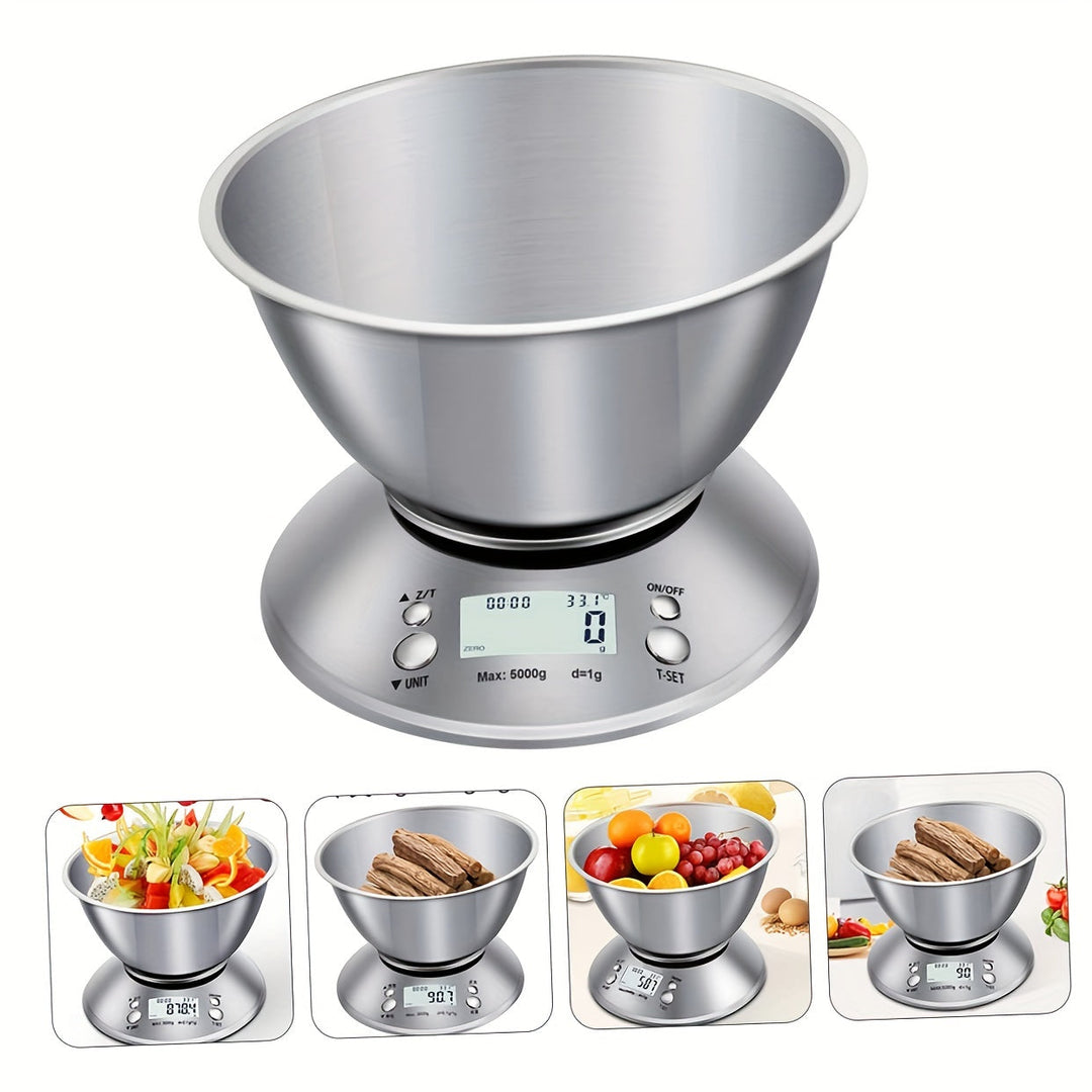 Digital Kitchen Scale with Stainless Steel Bowl – Precision with Temperature Sensor and Timer Function for Cooking and Baking