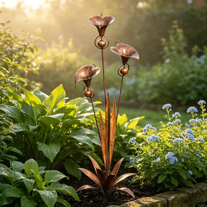 Copper flower garden stake