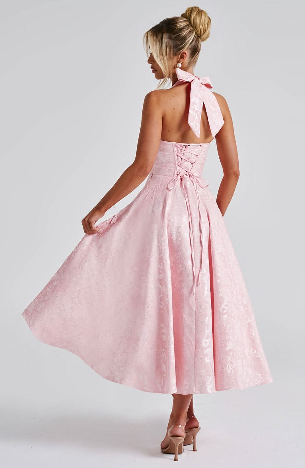 Floral Halterneck Midi Dress – Dress for Wedding Guests and Festive Occasions
