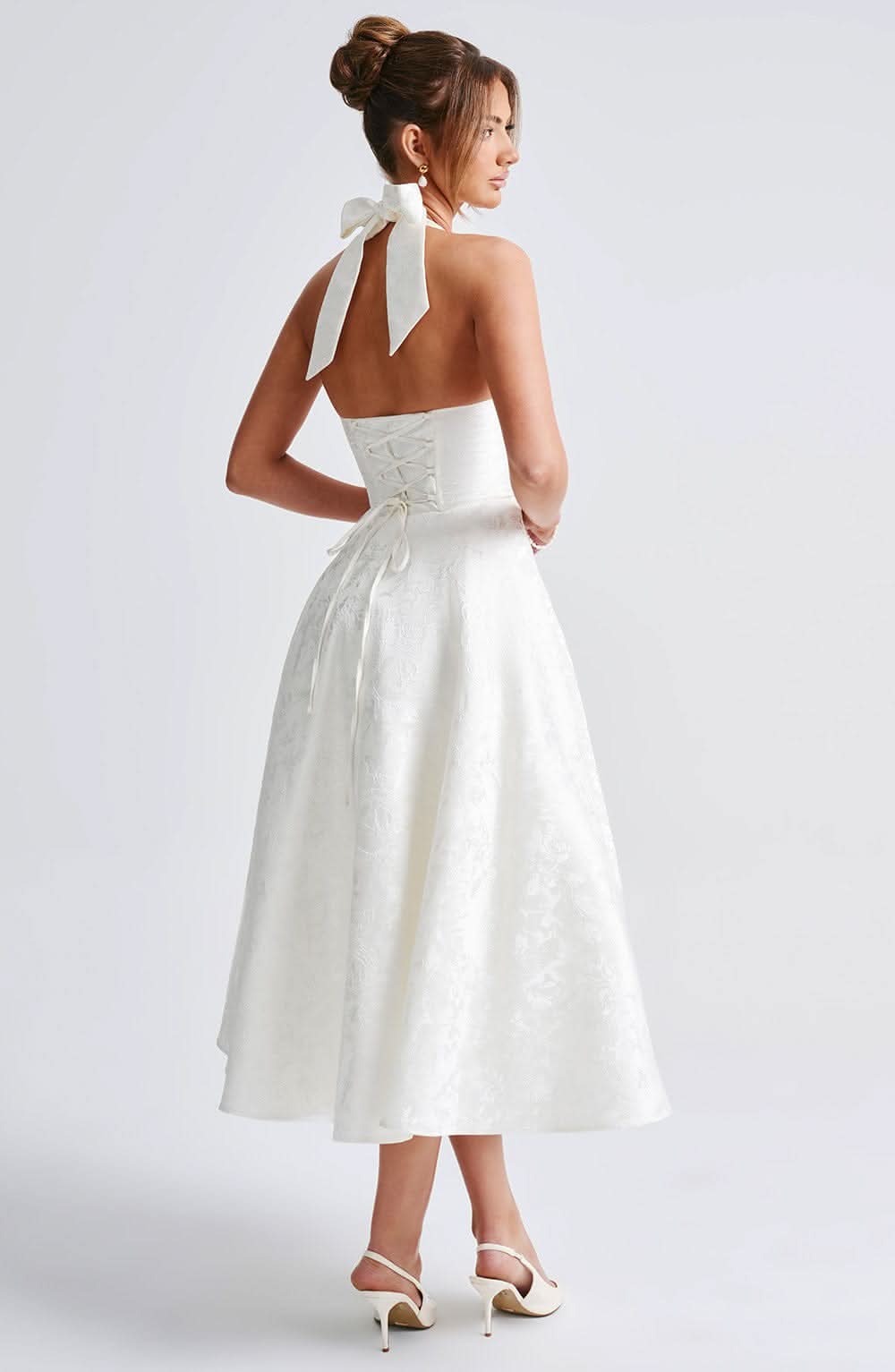 Floral Halterneck Midi Dress – Dress for Wedding Guests and Festive Occasions