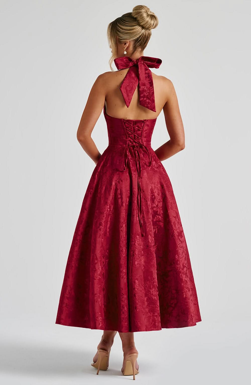 Floral Halterneck Midi Dress – Dress for Wedding Guests and Festive Occasions