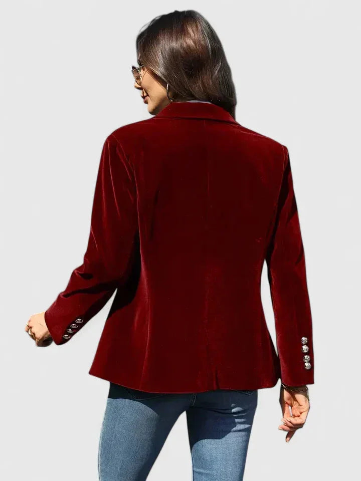 Velvet Button-Front Notch Lapel Blazer