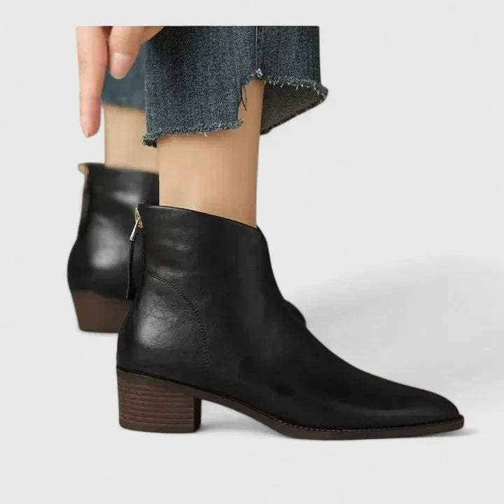 Faux Leather Side Zip Ankle Boots