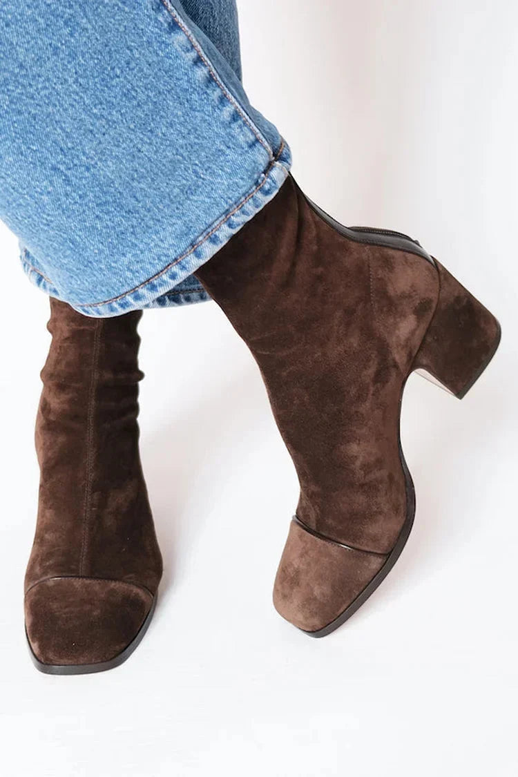 Suede Side-Zip Ankle Boots with Square Toe