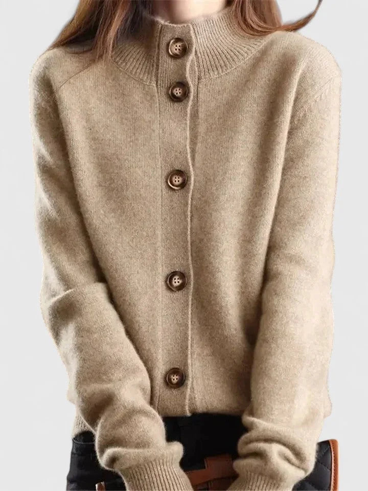 Knit Button-Front Collared Cardigan
