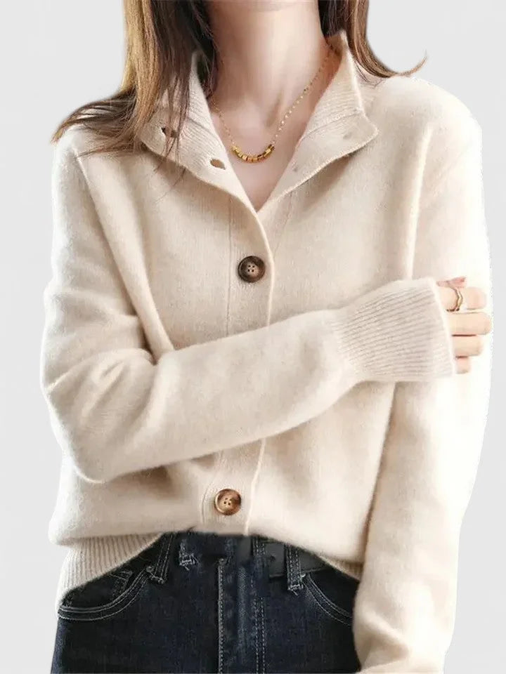 Knit Button-Front Collared Cardigan