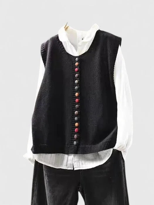 Multi-Coloured Knit Button-Front Cardigan