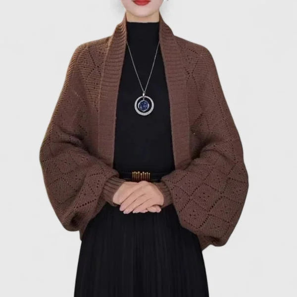 Open-Front Shawl Collar Cardigan with Diamond Pattern
