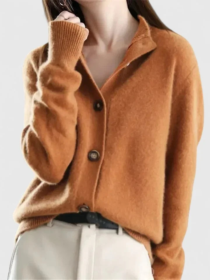 Knit Button-Front Collared Cardigan