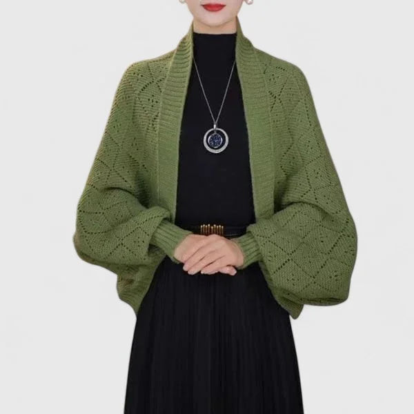 Open-Front Shawl Collar Cardigan with Diamond Pattern
