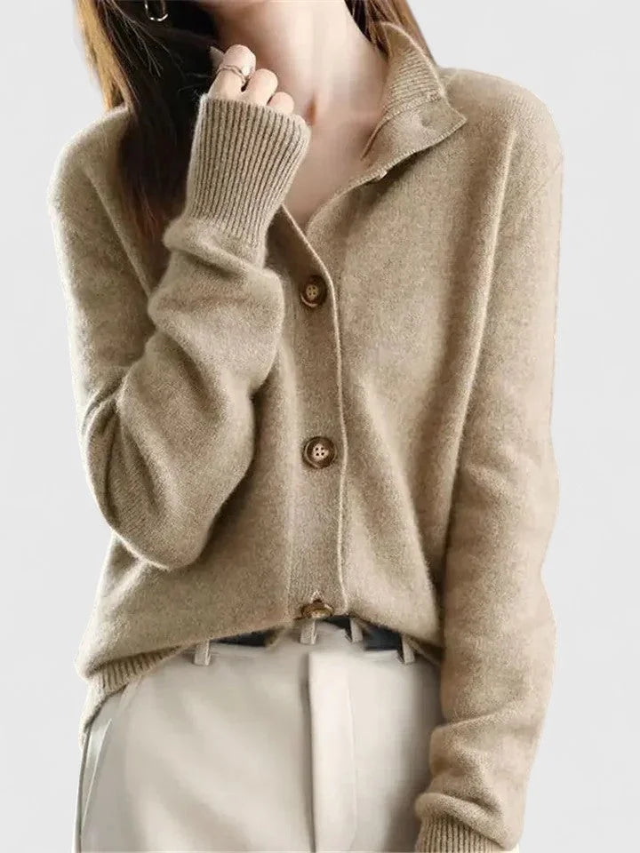 Knit Button-Front Collared Cardigan