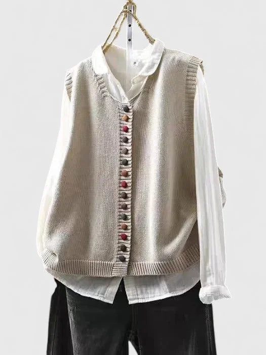 Multi-Coloured Knit Button-Front Cardigan