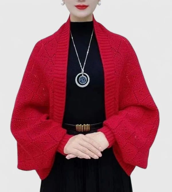 Open-Front Shawl Collar Cardigan with Diamond Pattern