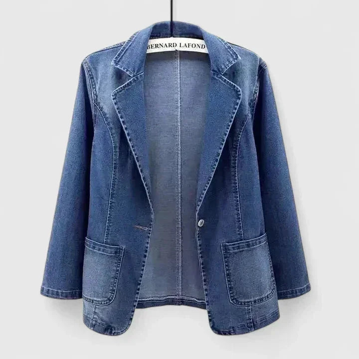 Denim Button-Front Notch Lapel Blazer