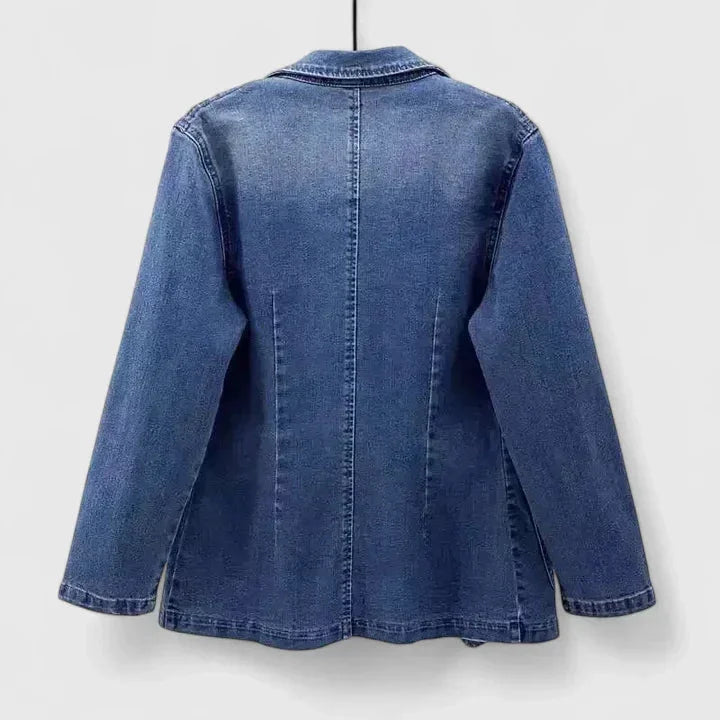 Denim Button-Front Notch Lapel Blazer