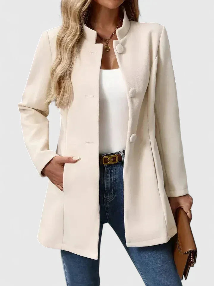 Button-Front Stand Collar Wool Coat