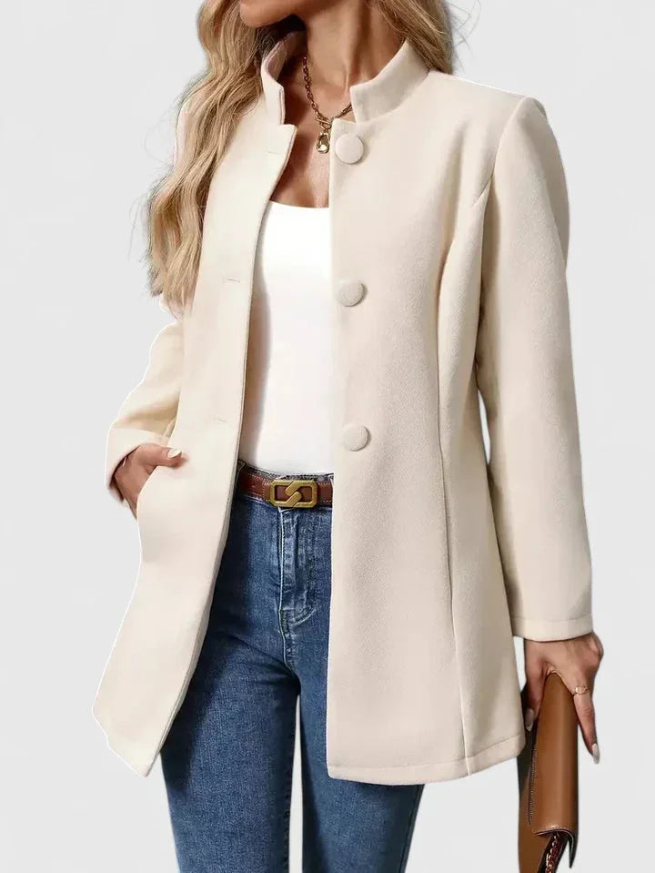 Button-Front Stand Collar Wool Coat