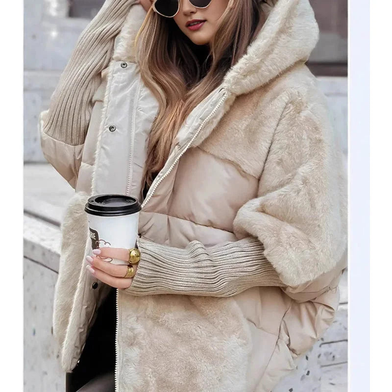 Quilted Zip-Up Hooded Puffer Jacket with Faux Fur Panels