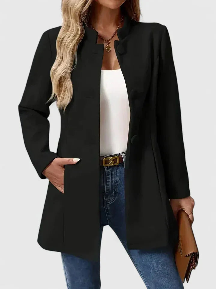 Button-Front Stand Collar Wool Coat