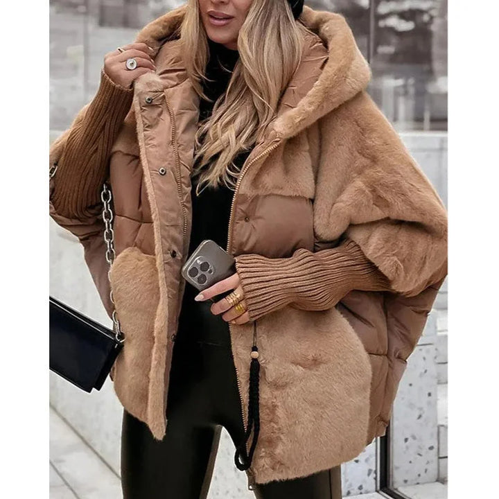 Quilted Zip-Up Hooded Puffer Jacket with Faux Fur Panels
