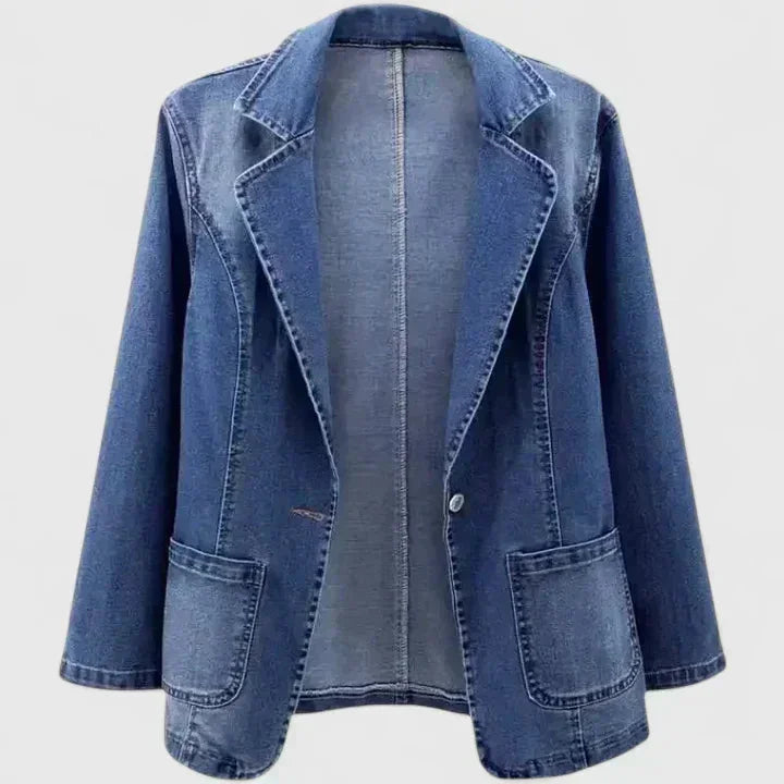Denim Button-Front Notch Lapel Blazer