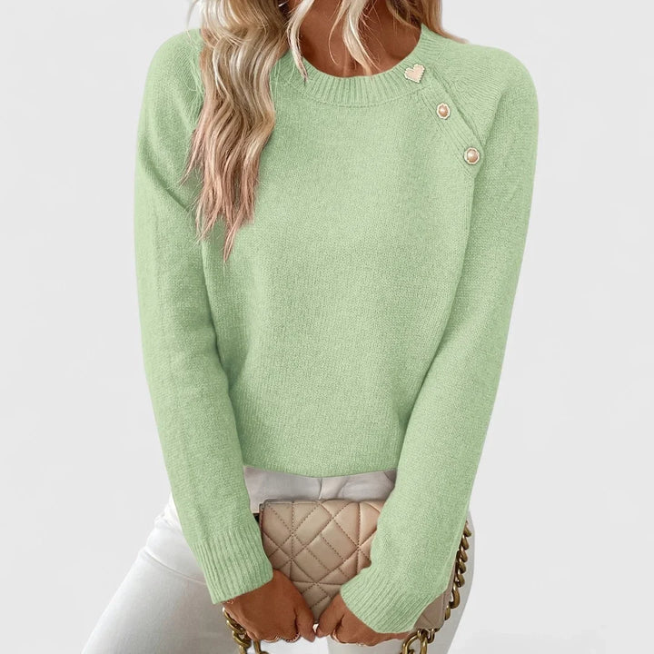 Knit Crew Neck Jumper with Pearl Buttons