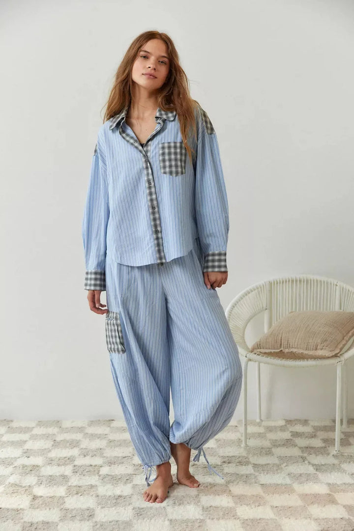 Women's Pyjama Set with Button Detail and Drawstring Trousers