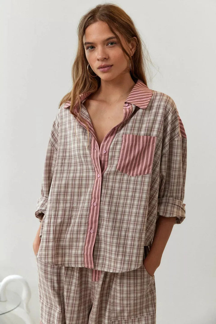 Women's Pyjama Set with Button Detail and Drawstring Trousers