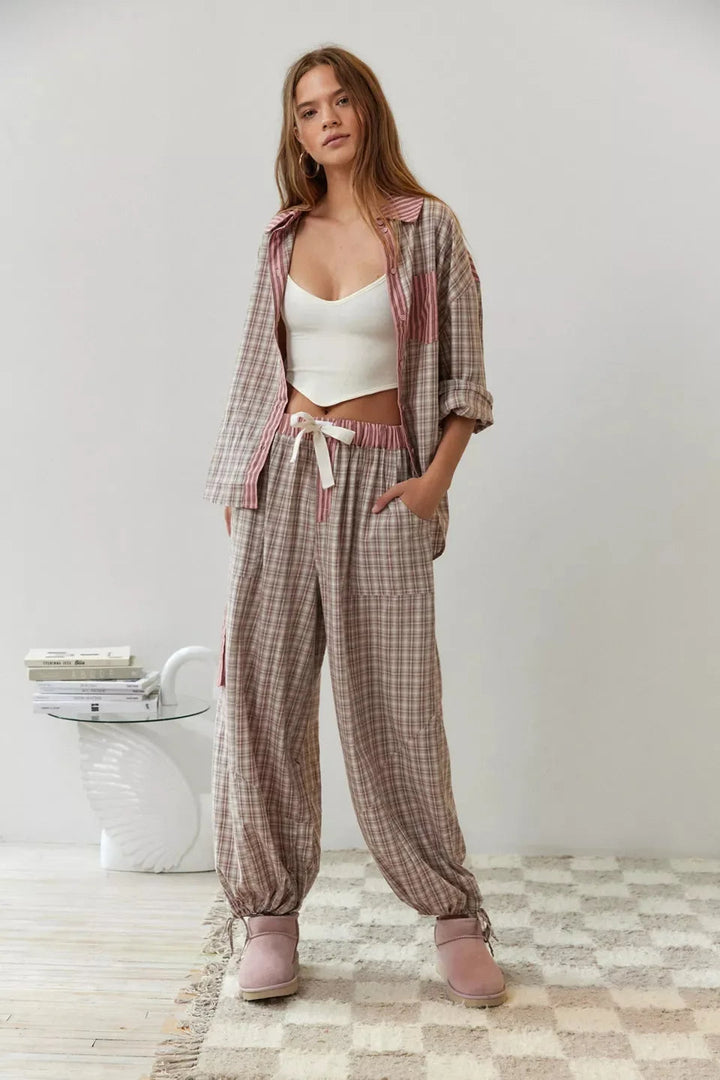 Women's Pyjama Set with Button Detail and Drawstring Trousers