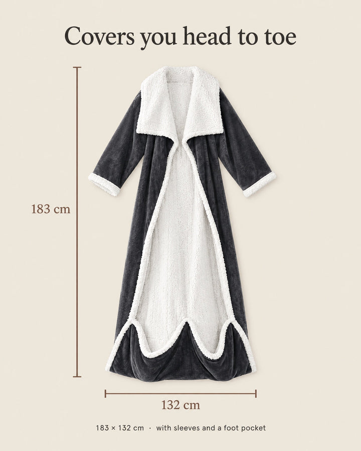 Wearable Heated Blanket Robe with Sleeves and Foot Pocket