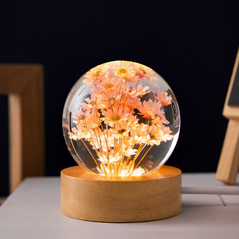 Crystal Ball Lamp with Everlasting Flowers – Lumora