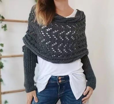 Wrap scarf with double sleeves - cosy knitted scarf with integrated sleeves