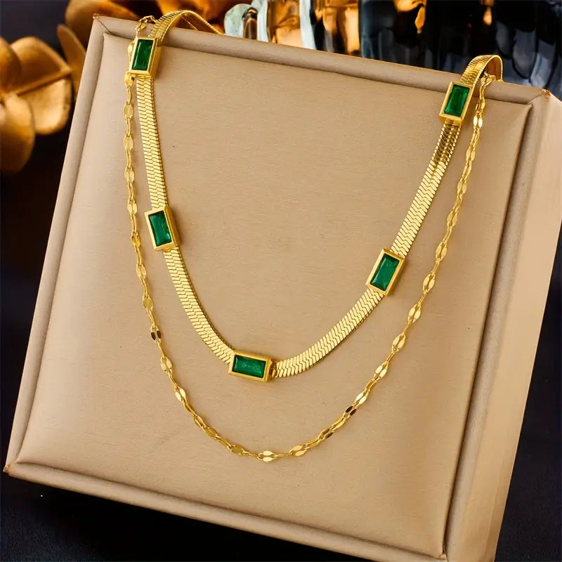 Double-layer gold necklace with elegant design