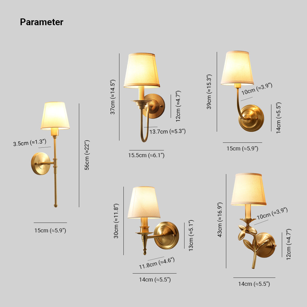 Silva Landerne Vintage Wall Sconce, 5 Styles, Metal/Fabric, Gold, Bedroom