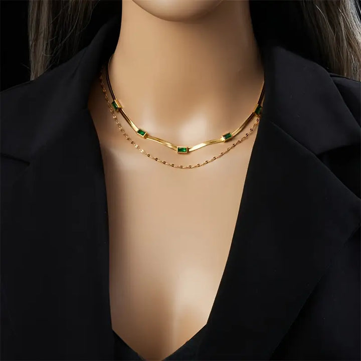 Double-layer gold necklace with elegant design