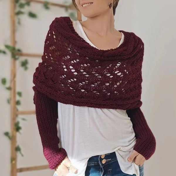 Double-Sleeve Wrap Scarf - Cosy Knit Scarf with Built-In Sleeves