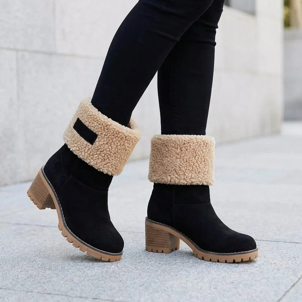 Fleece Lined Block Heel Ankle Boots
