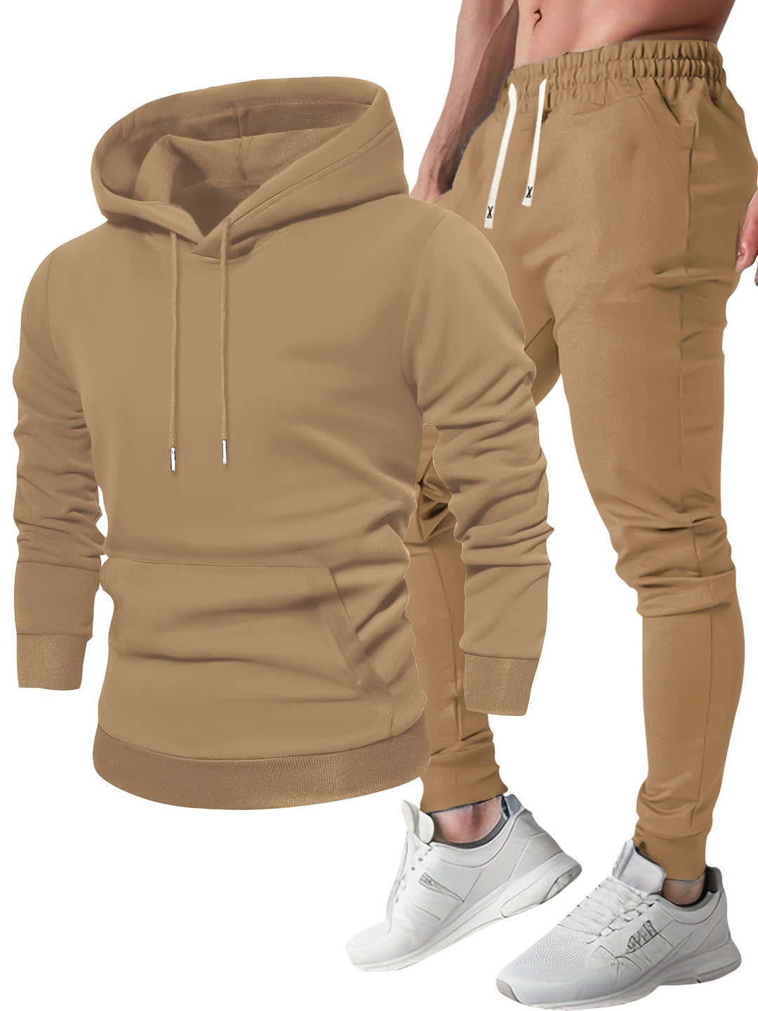 Men's Sports Set Hoodie & Jogging Bottoms - Breathable Polyester