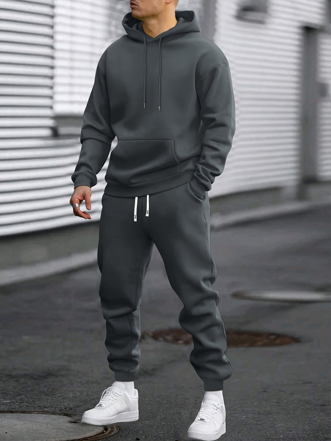Men's Sports Set Hoodie & Jogging Bottoms - Breathable Polyester
