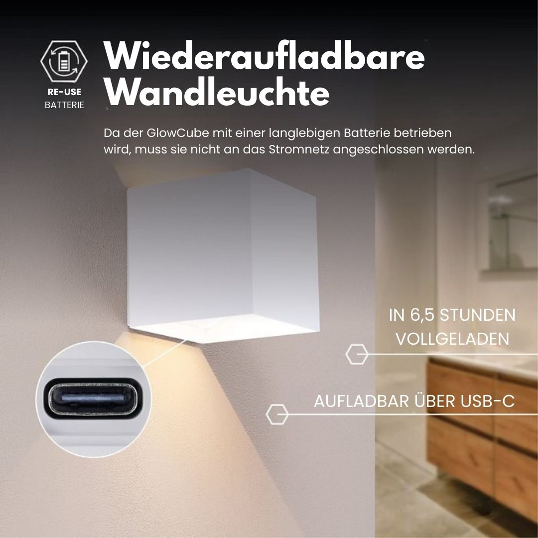 Wireless Wall Lamp for Indoor and Outdoor Use | LED Lamp with Battery and Sensor | GlowCube