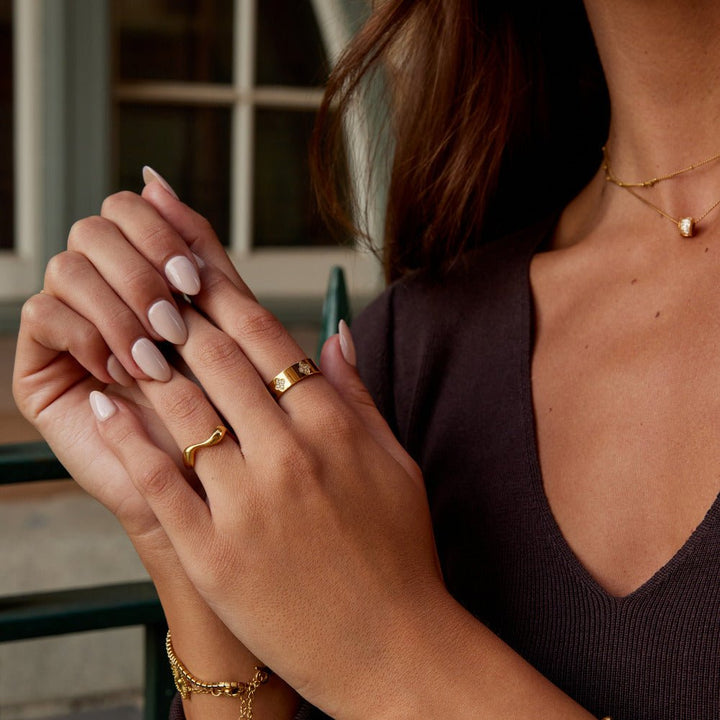 Gold Crystal Clover Ring