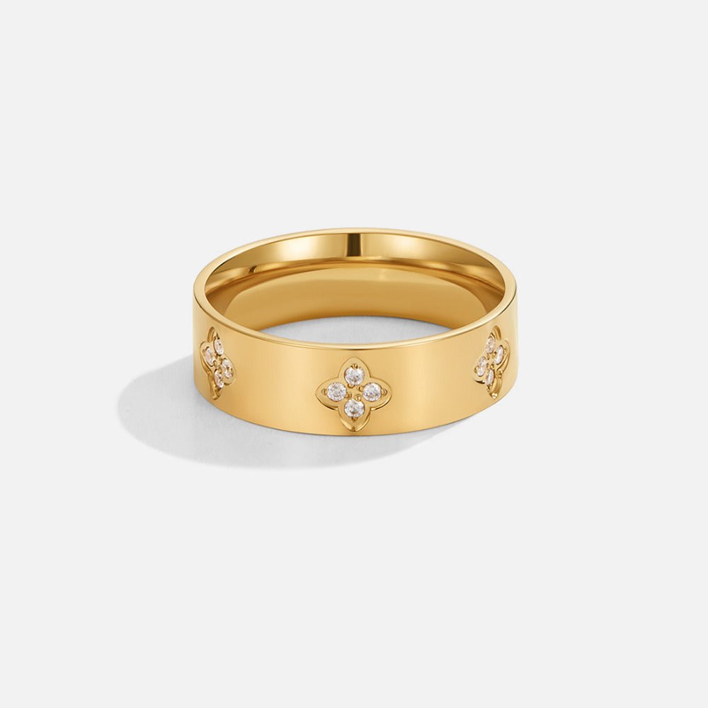 Gold Crystal Clover Ring