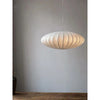 Gold Plated Drum Pendant Light Fixture with Silk Saucer Shade and Mid Century Modern Design