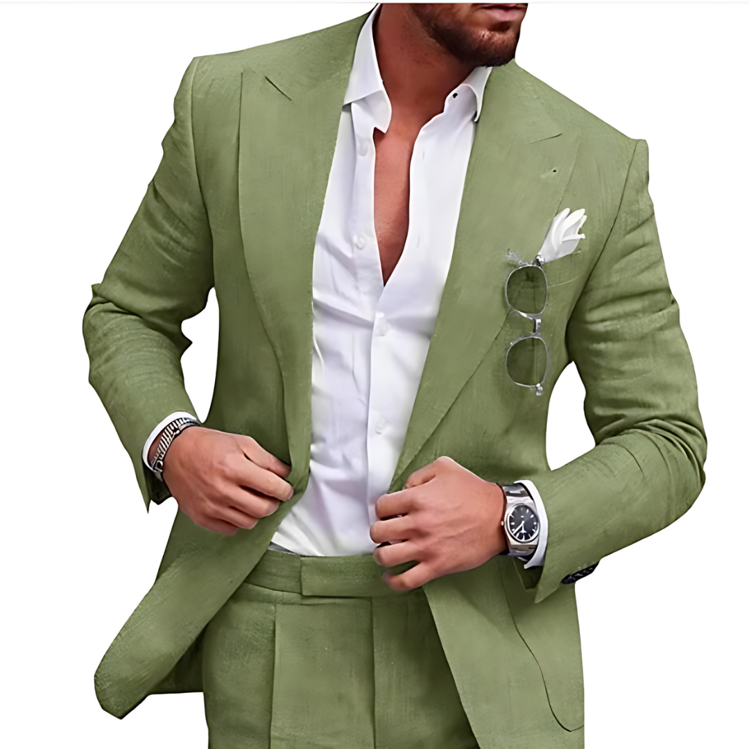 Trendy Men's Two-Piece Linen Beach Wedding Suit - Caden