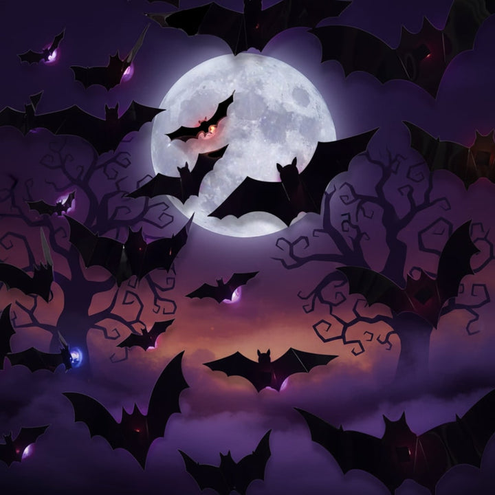 Halloween 3D Bat Wall Decals with LED Lights and Peel and Stick Art Clings for Spooky