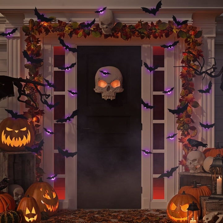 Halloween 3D Bat Wall Decals with LED Lights and Peel and Stick Art Clings for Spooky