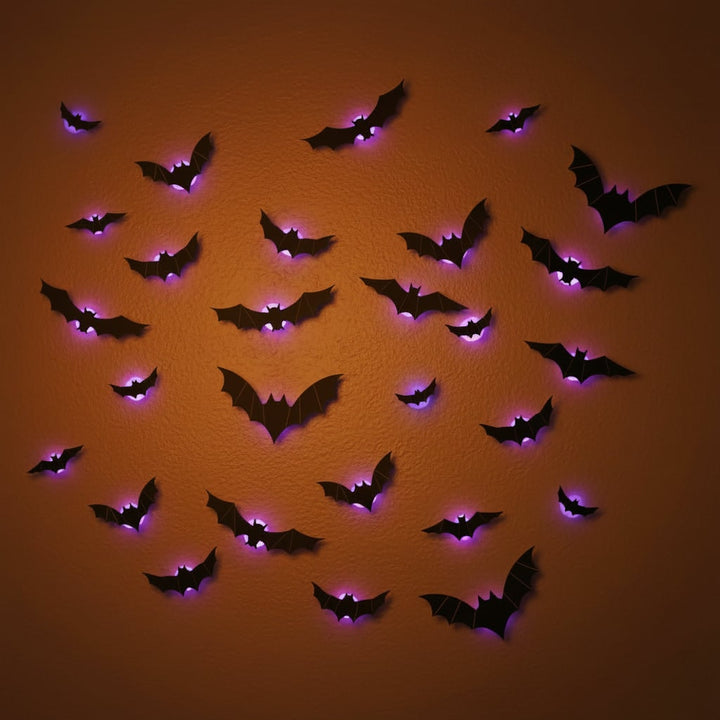 Halloween 3D Bat Wall Decals with LED Lights and Peel and Stick Art Clings for Spooky