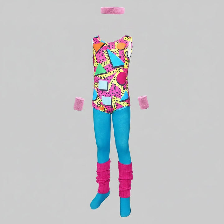 Halloween 80s Costume Party Outfit Workout Aerobics Leotard with Leg Warmers Headband and Wristbands