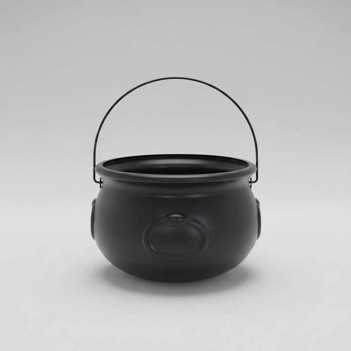 Halloween Candy Bucket Cauldron with Witch Handle for Treat Storage and Party Decoration